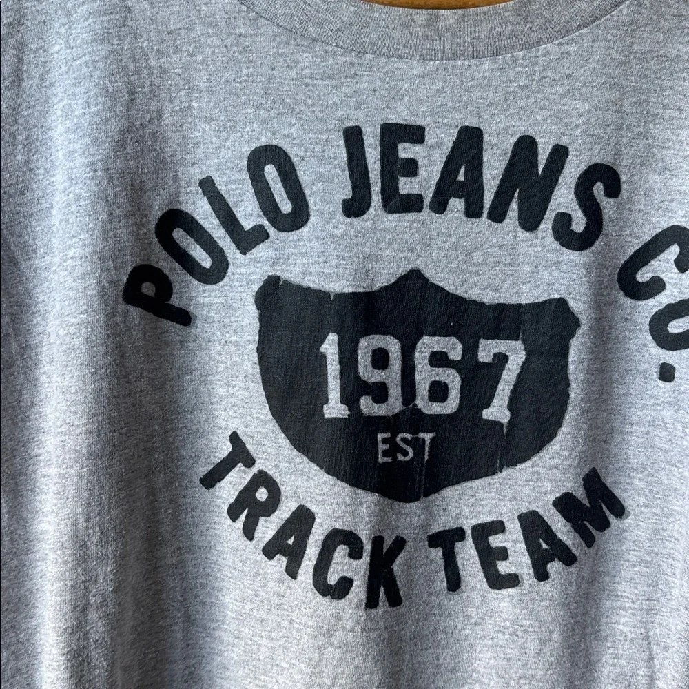 Polo Jeans Gray track team logo Long Sleeve Tee size large
